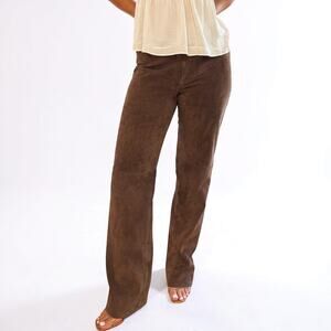 Vintage Barbara Lesser 100% Leather Brown Straight Leg Pants Women’s Size 10